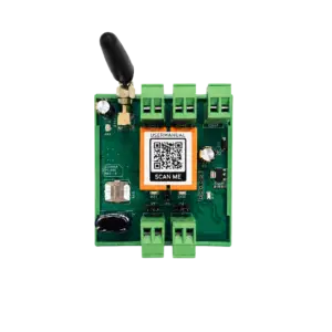 Green control PCB with multiple green terminal blocks and a QR code label reading 'USER MANUAL SCAN ME'.