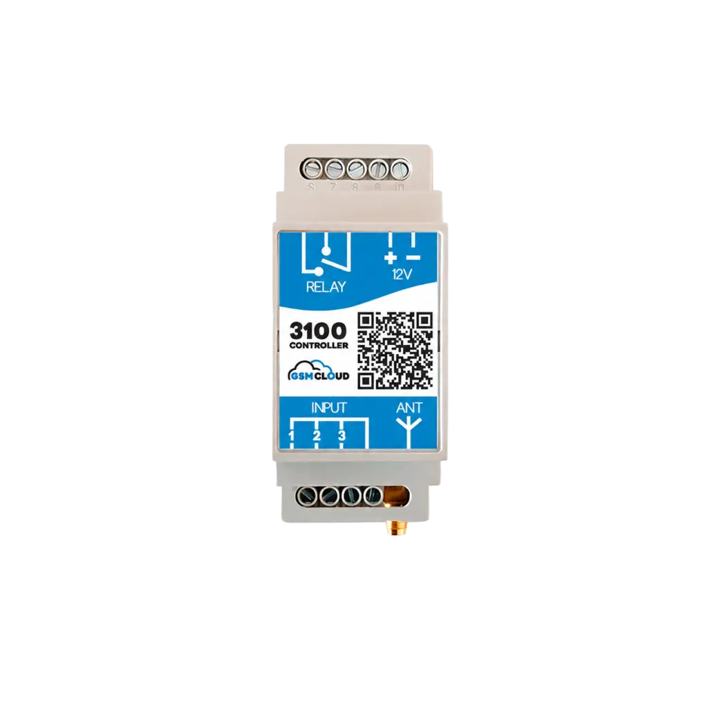 GSM Cloud 3100 relay controller module with input terminals and antenna (12V)